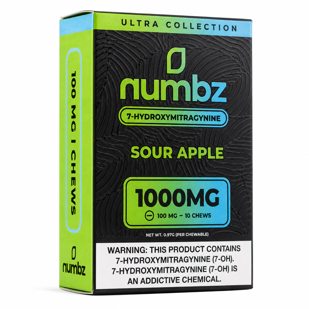 Numbz Kratom Leaf Extract Chewable Tablets Sour Apple 100mg