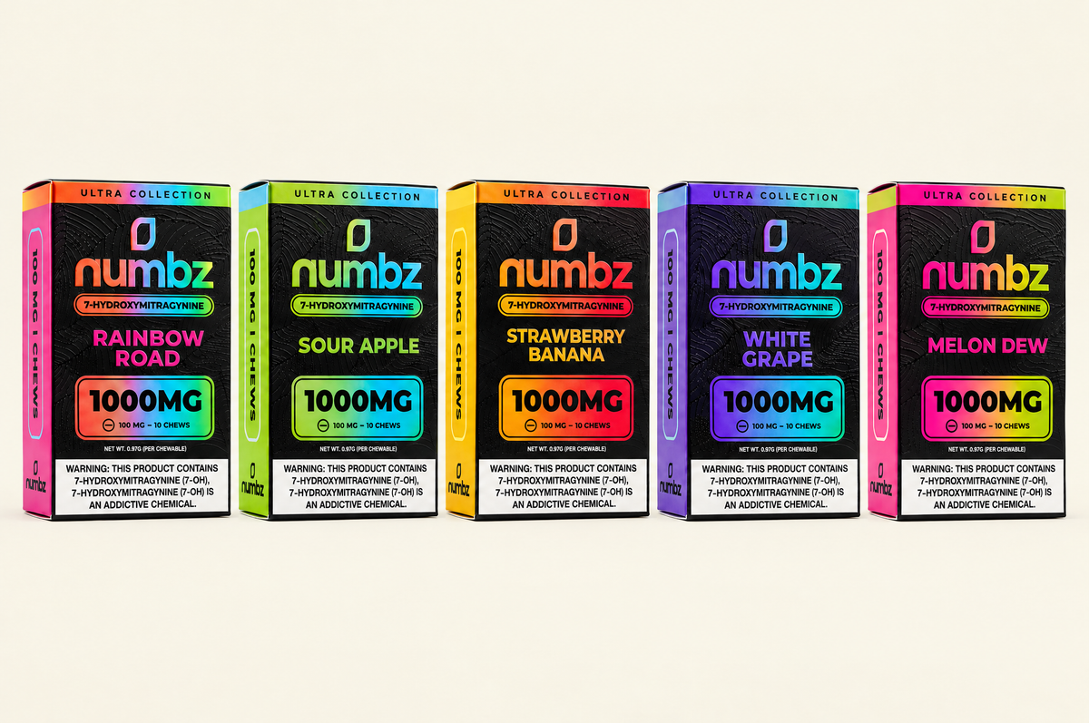 Numbz 100mg boxes — Rainbow Road, Sour Apple, Strawberry Banana, White Grape and Melon Dew